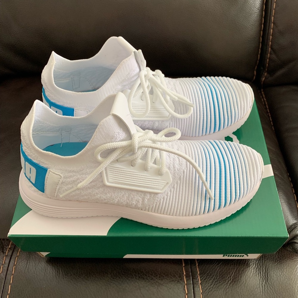 Puma Women’s White & Light Blue Knit Lace-Up Sneakers